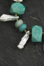 Amazonite & Tooth Baroque Pearl /Abundance & Femininity/ "Misty River" Hand-Knotted Bracelet
