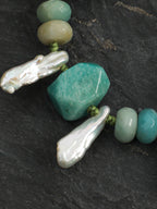 Amazonite & Tooth Baroque Pearl /Abundance & Femininity/ "Misty River" Hand-Knotted Bracelet