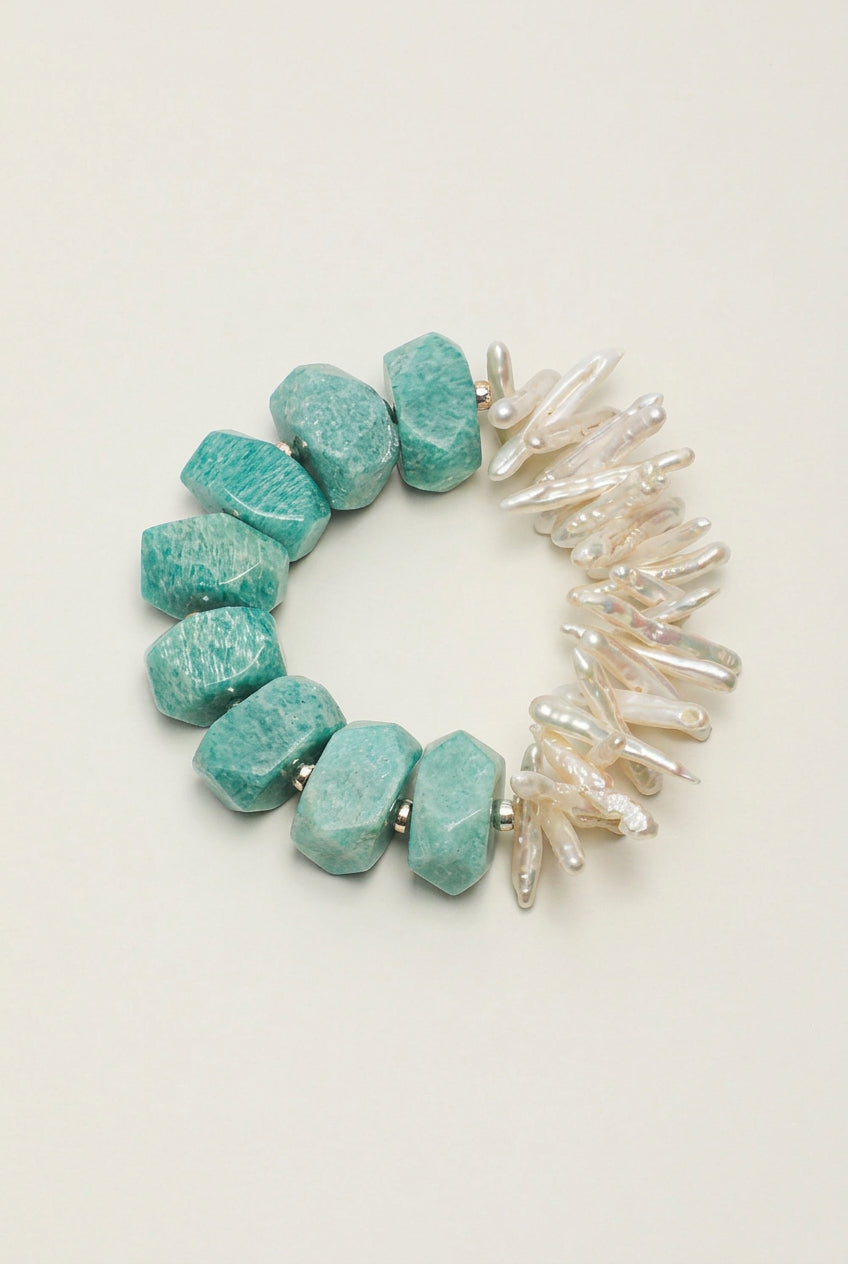 Faceted Amazonite & Stick Baroque Pearl /Hope & Tranquil Truth/ "Verdant Isle" Split Bracelet