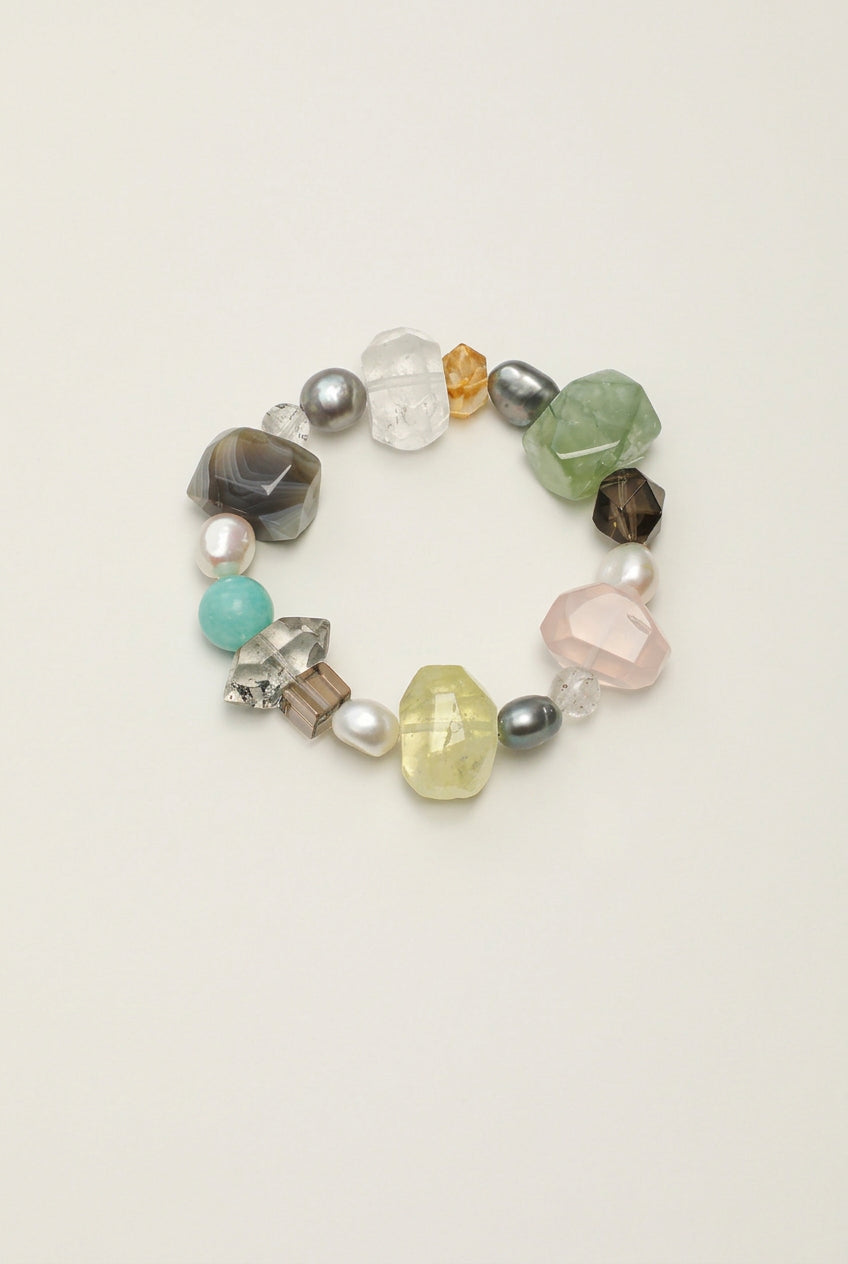 Multi-Gemstone, Persian Agate & Baroque Pearl /Chakra Harmony & Abundance/ "Gathered Light" Bracelet
