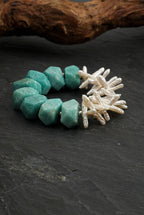 Faceted Amazonite & Stick Baroque Pearl /Hope & Tranquil Truth/ "Verdant Isle" Split Bracelet