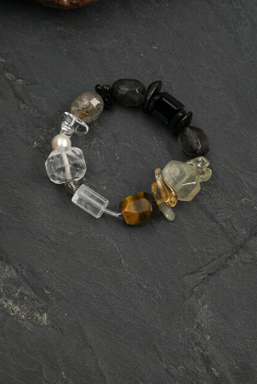 Multi-Gemstone Protection & Abundance/Strength &  Courage "Luminous Obsidian & Inky Pearl" Bracelet