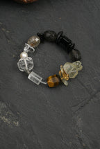 Multi-Gemstone Protection & Abundance/Strength &  Courage "Luminous Obsidian & Inky Pearl" Bracelet