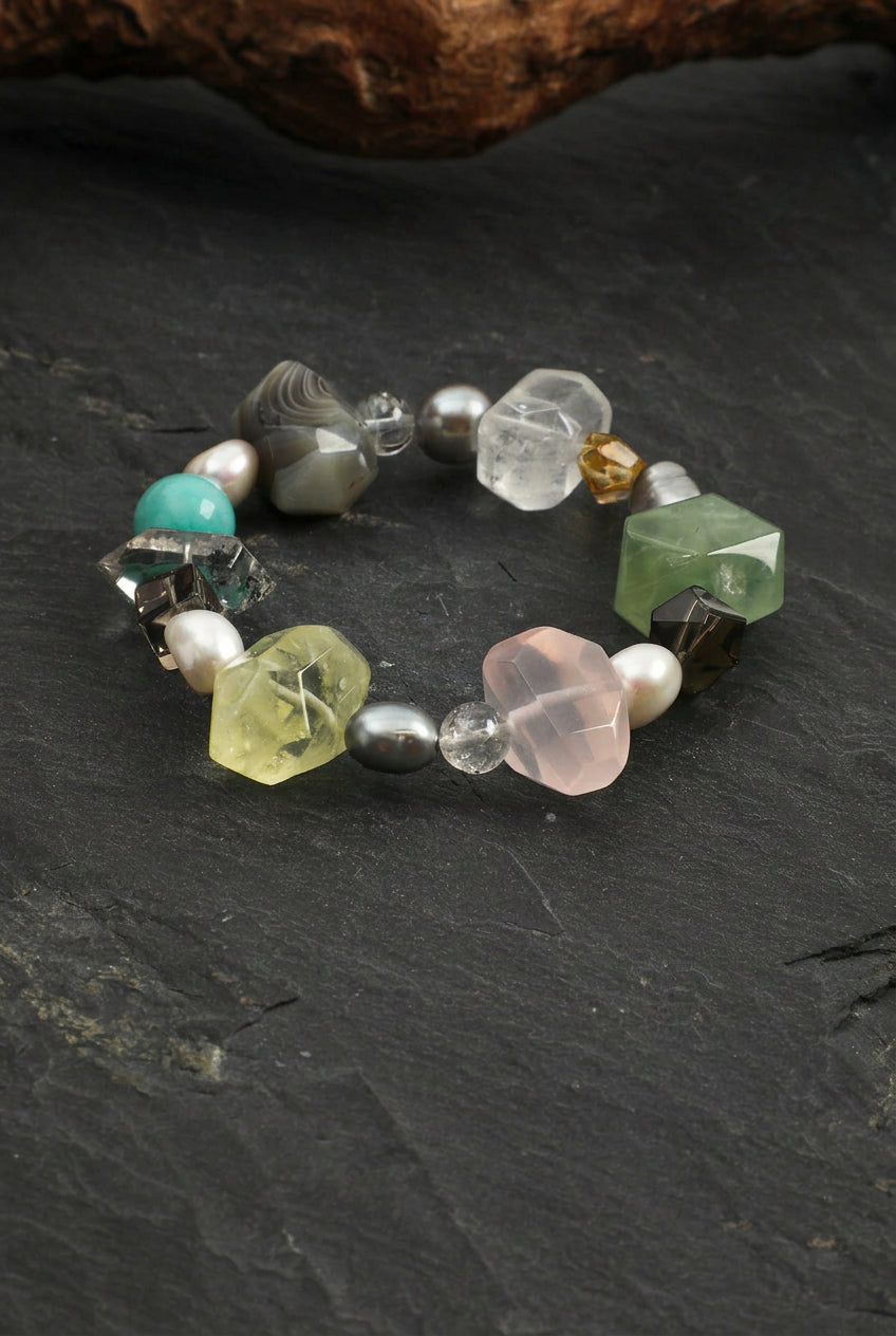 Multi-Gemstone, Persian Agate & Baroque Pearl /Chakra Harmony & Abundance/ "Gathered Light" Bracelet