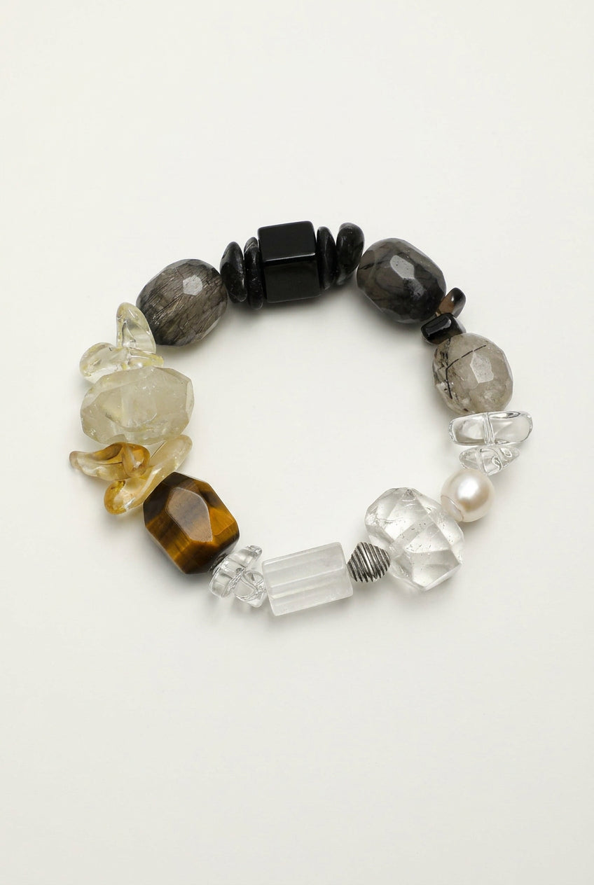 Multi-Gemstone Protection & Abundance/Strength &  Courage "Luminous Obsidian & Inky Pearl" Bracelet