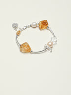 Citrine, Clear Quartz & Pearl/Happiness & Amplification & Femininity/"Golden Citrine &Pearl"Silver Bar Bracelet