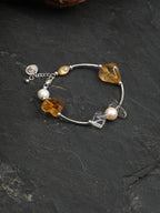 Citrine, Clear Quartz & Pearl/Happiness & Amplification & Femininity/"Golden Citrine &Pearl"Silver Bar Bracelet