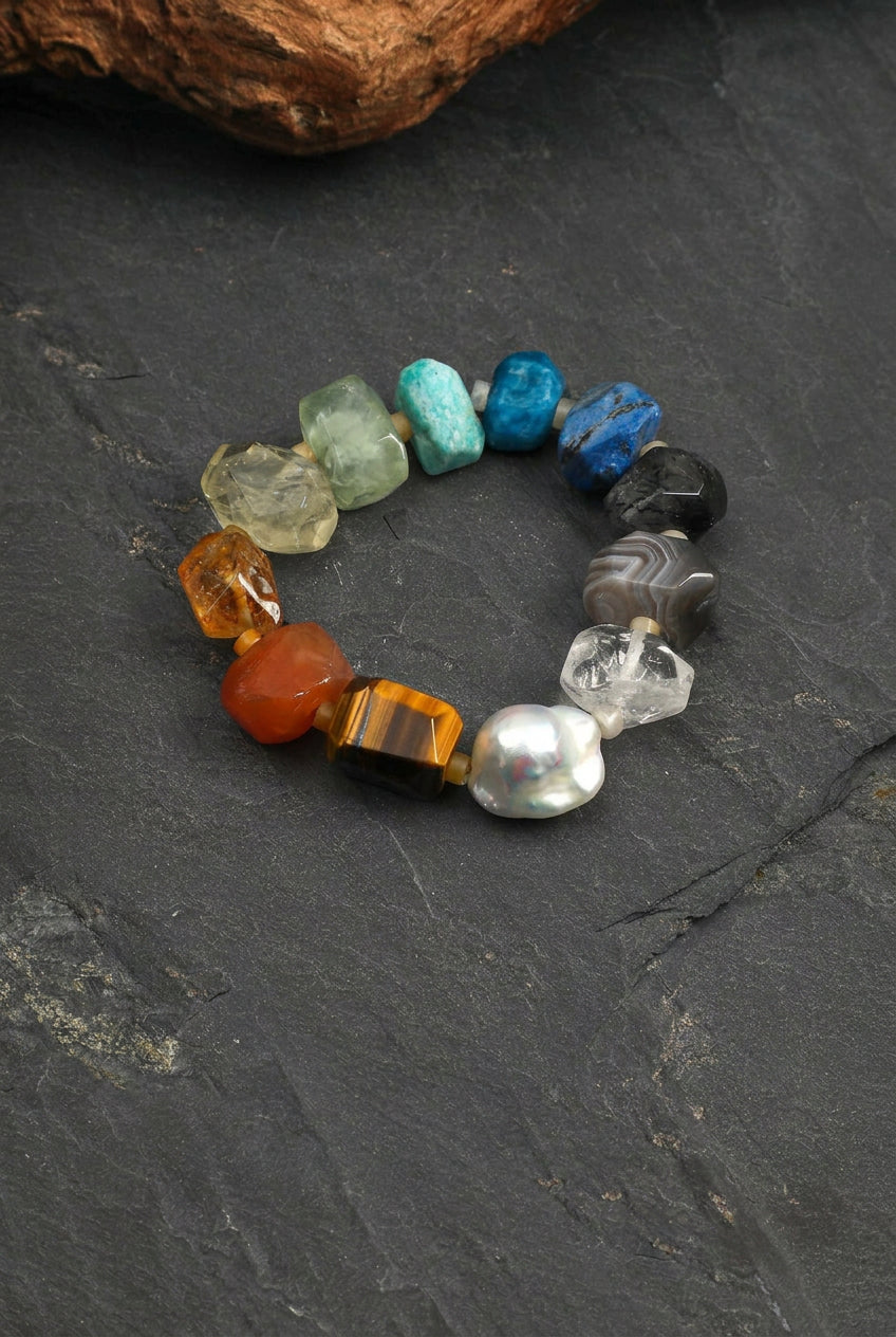 "Prismatic Radiance" Baroque Pearl & Multi-Gemstone Energy Harmony Bracelet