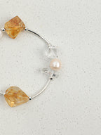 Citrine, Clear Quartz & Pearl/Happiness & Amplification & Femininity/"Golden Citrine &Pearl"Silver Bar Bracelet