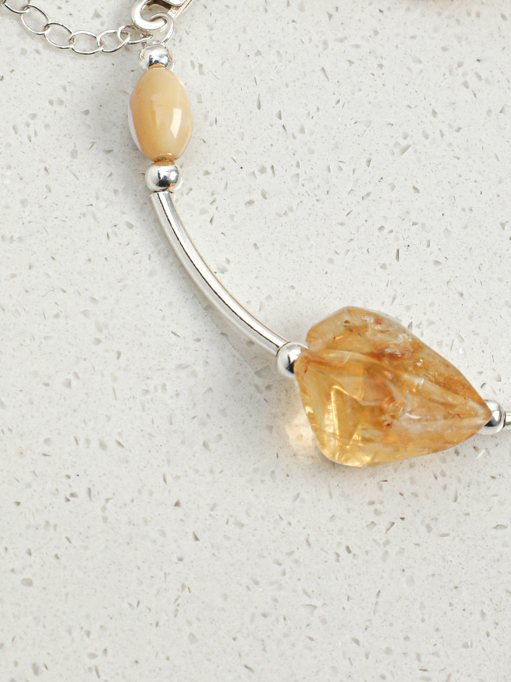Citrine, Clear Quartz & Pearl/Happiness & Amplification & Femininity/"Golden Citrine &Pearl"Silver Bar Bracelet