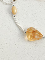 Citrine, Clear Quartz & Pearl/Happiness & Amplification & Femininity/"Golden Citrine &Pearl"Silver Bar Bracelet