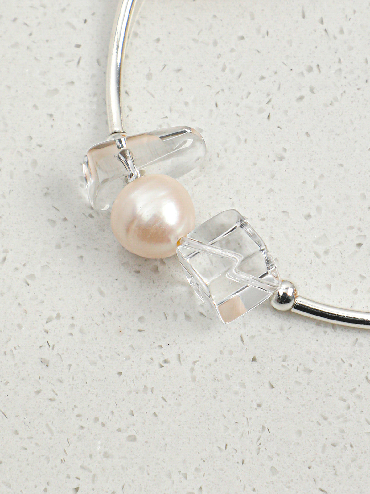 Citrine, Clear Quartz & Pearl/Happiness & Amplification & Femininity/"Golden Citrine &Pearl"Silver Bar Bracelet