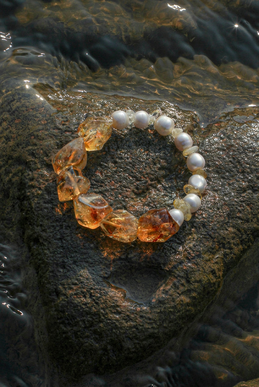 Brazilian Citrine, Citrine &Pearl/Abundance & Happiness & Femininity/"Soft Glow" Bracelet