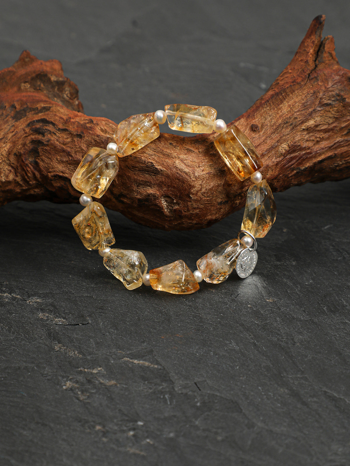 Brazilian Citrine & Pearl/ Happiness & Femininity / "Golden Prism" Bracelet