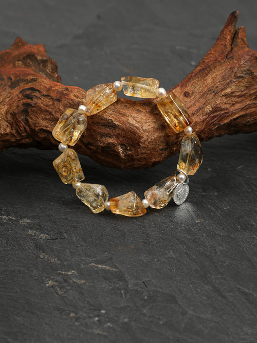 Brazilian Citrine & Pearl/ Happiness & Femininity / "Golden Prism" Bracelet