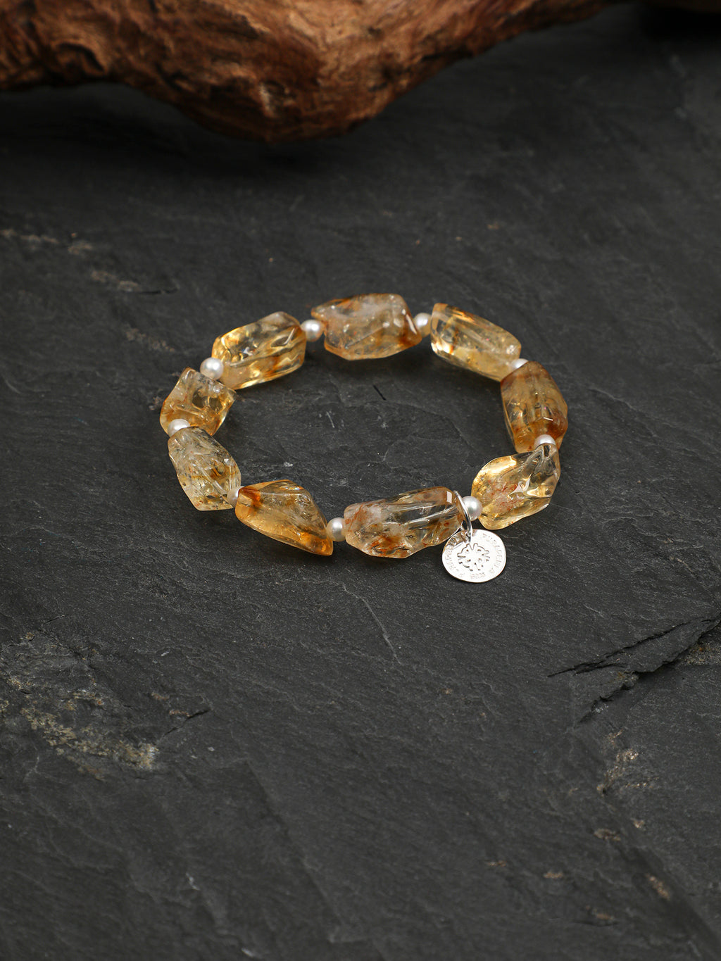 Brazilian Citrine & Pearl/ Happiness & Femininity / "Golden Prism" Bracelet