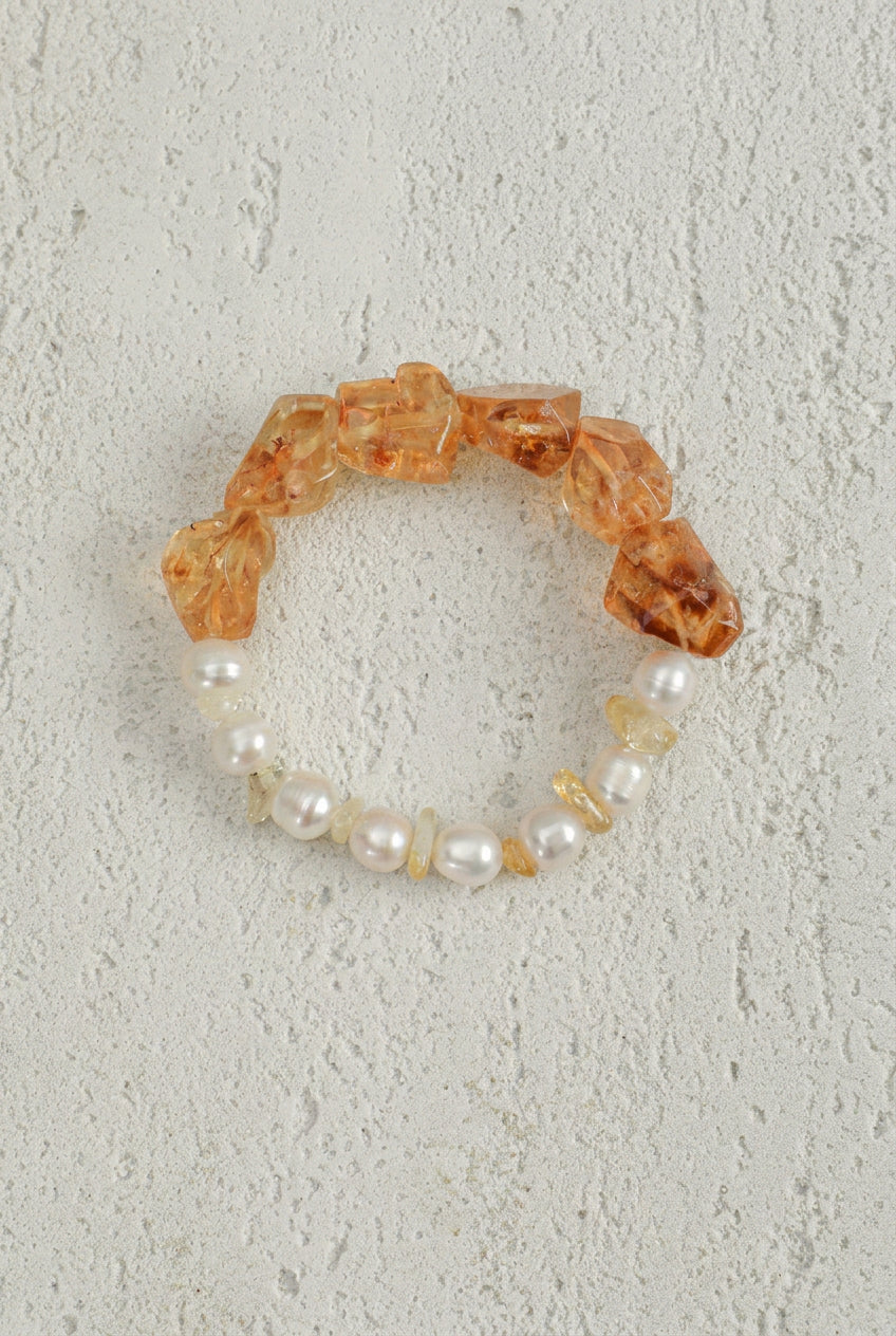 Brazilian Citrine, Citrine &Pearl/Abundance & Happiness & Femininity/"Soft Glow" Bracelet