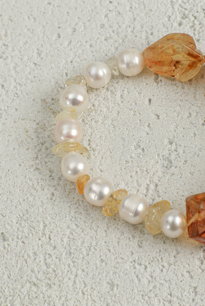 Brazilian Citrine, Citrine &Pearl/Abundance & Happiness & Femininity/"Soft Glow" Bracelet