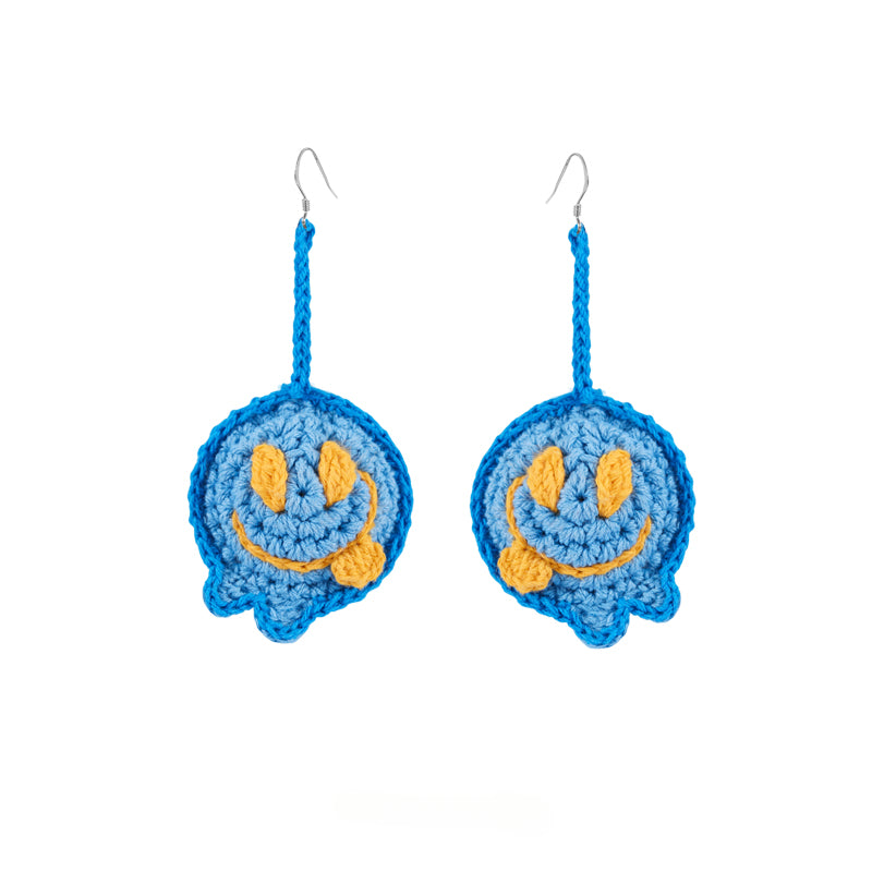LB Hand Crochet "Funny Smiling Face" Earrings Long Ear Clip LOJL100
