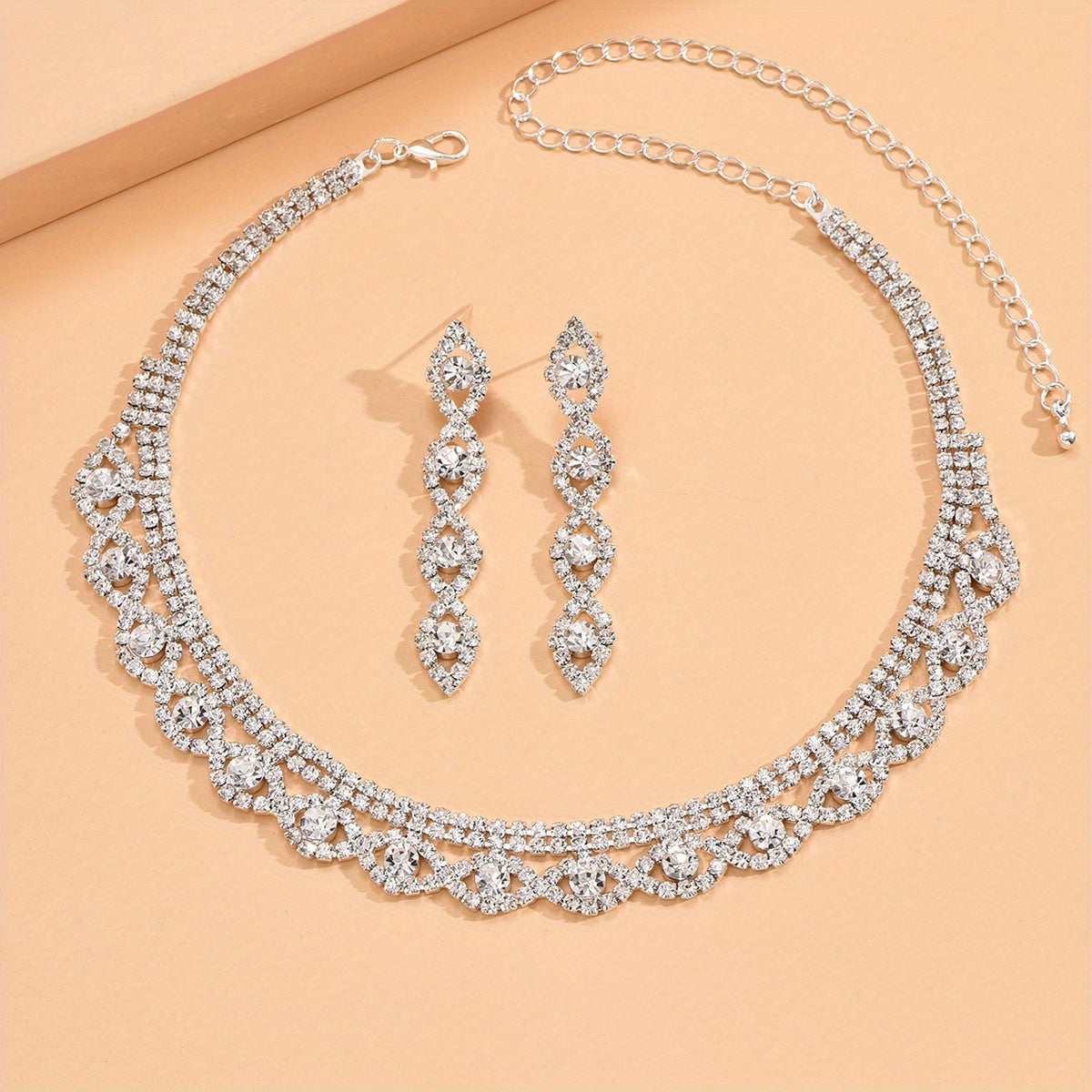 3pcs Earrings Plus Necklace Elegant Jewelry Set Inlaid Rhinestone Silver Plated Dainty Evening Party Decor Perfect Chrismas Gift For Your Girl