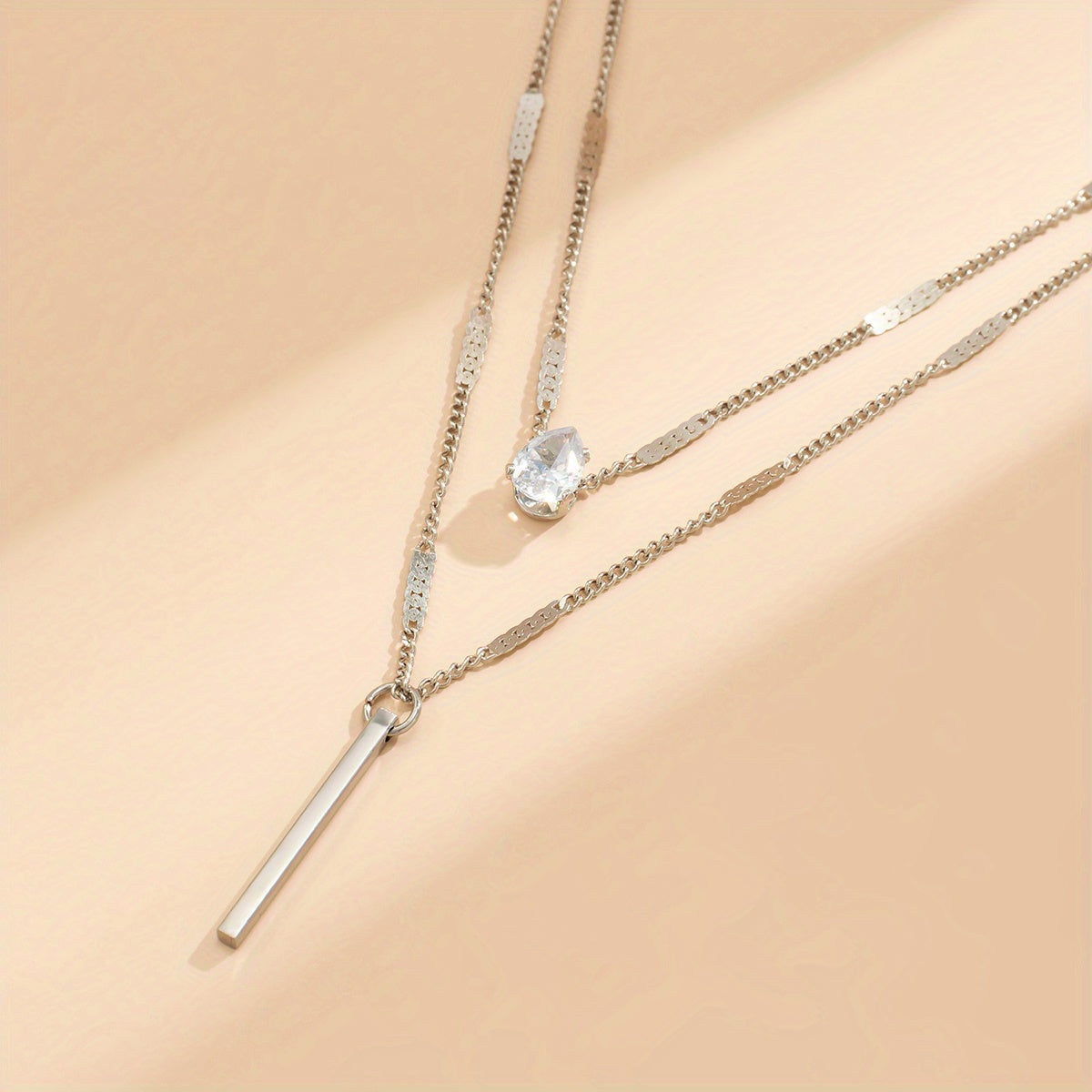 Gorgeous 2-Piece Love Triangle Water Drop Necklace with Zircon Inlay - Perfect for Any Occasion!