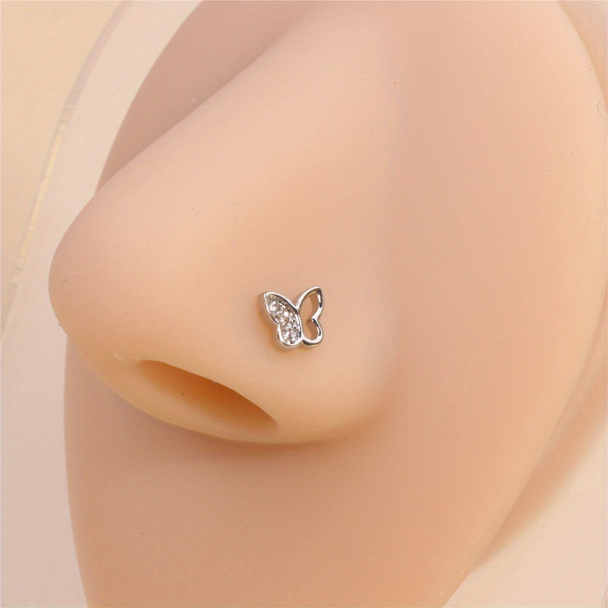 1Pc Hollow Butterfly Shape Nose Rings Inlaid Shiny Zircon L Shape Nose Stud Ring For Women Body Piercing Jewelry