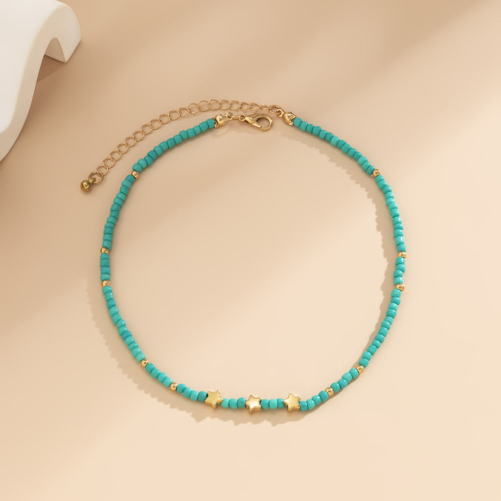 Simple Handmade Beaded Necklace Vintage Colorful Star Necklace 1pc Holiday Style