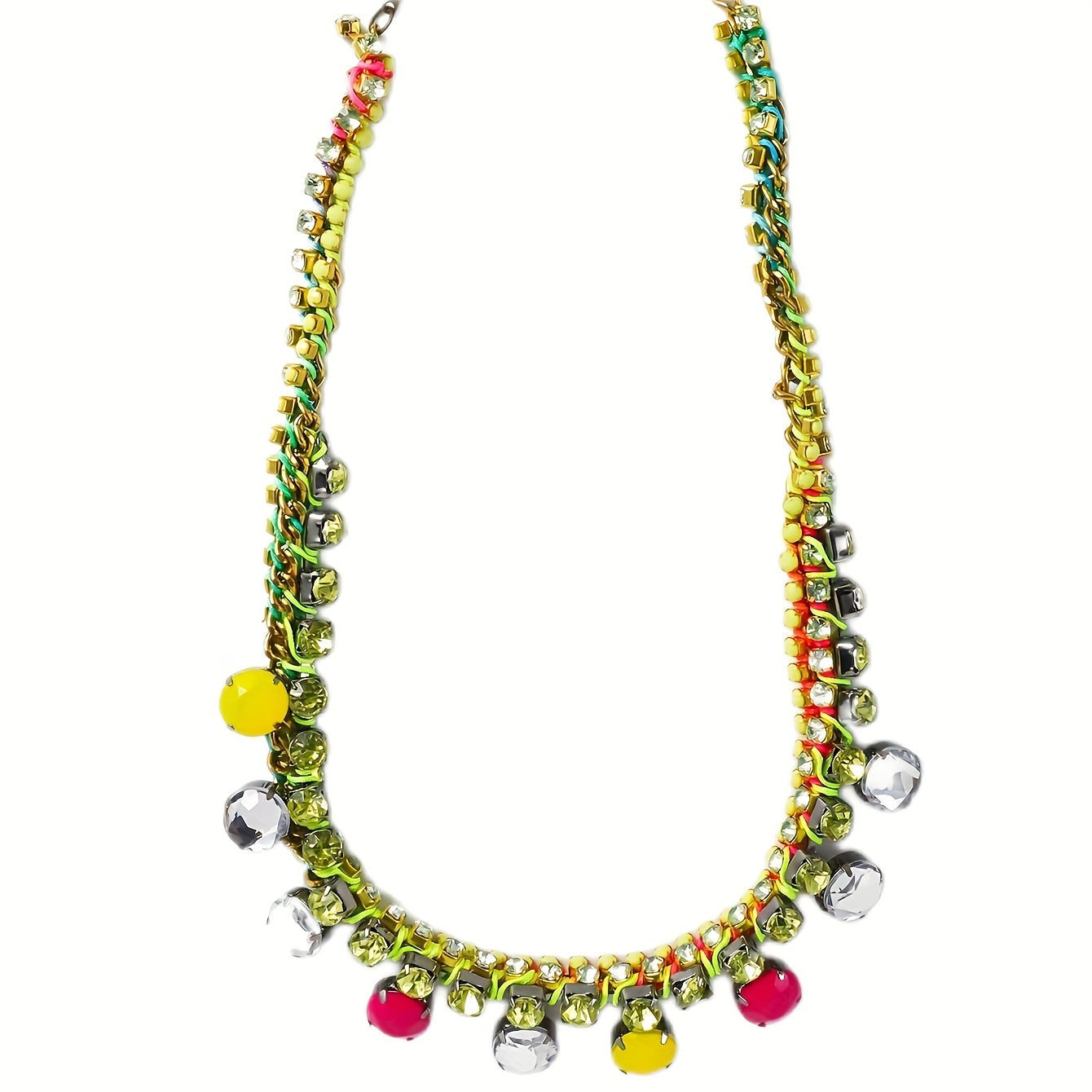 Female Exaggerated Multicolor Rhinestone Accessories Collarbone Chain Acrylic Necklace Jewelry Gift