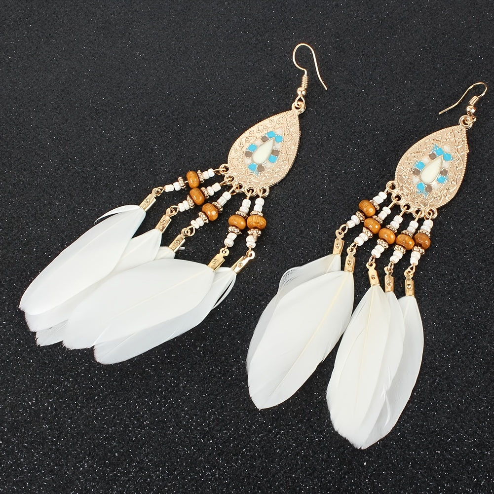 1pair Boho Feather Tassel Drop Earrings - Vintage Dangle Earrings for Women - Perfect for Parties and Holidays - Great Gift Idea for Girls
