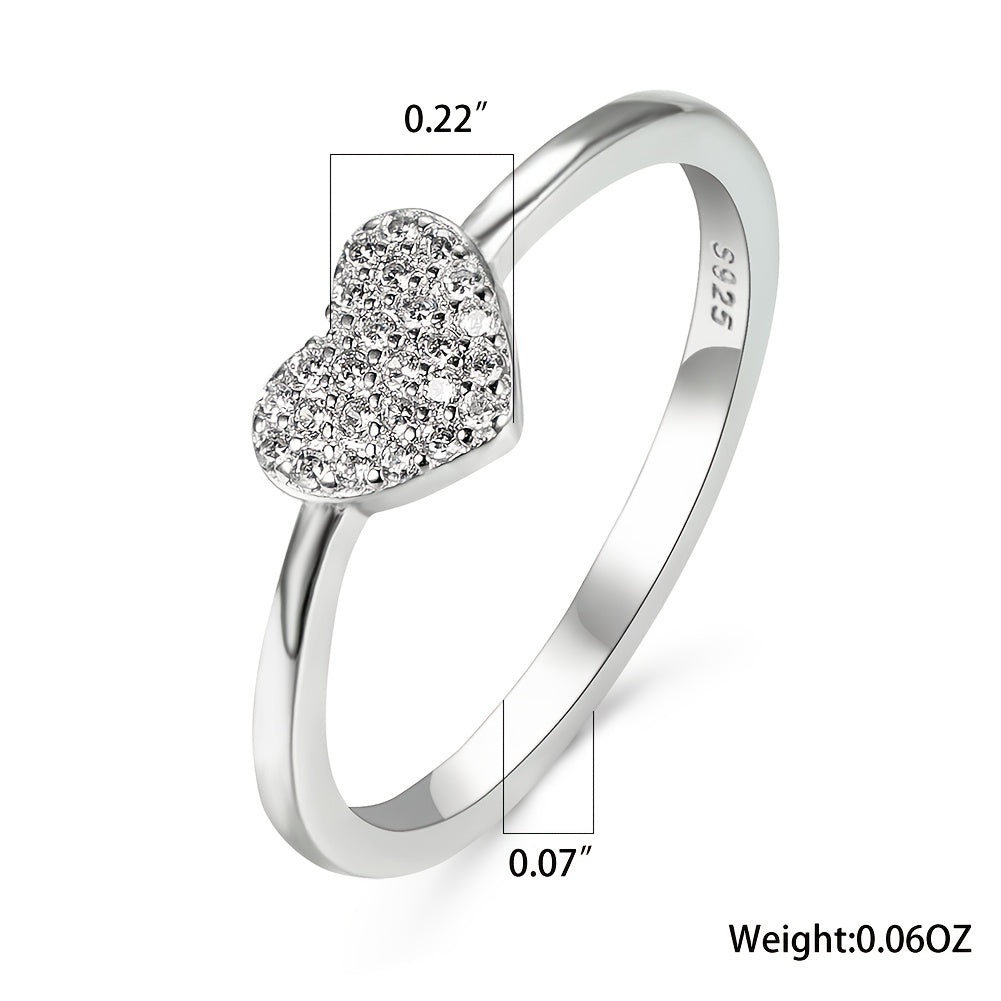 Stunning Sterling Silver Heart Ring with Sparkling Zircon Stones - Perfect Gift for Women and Girls