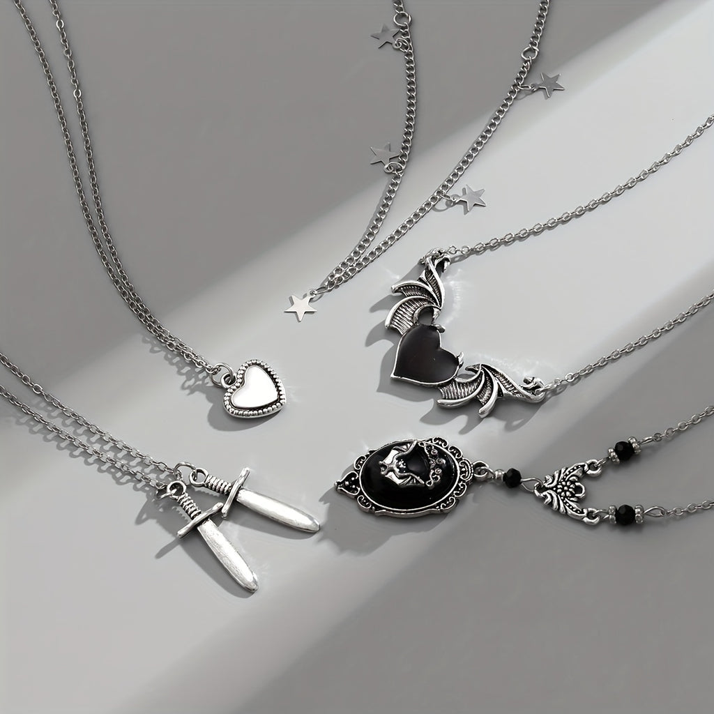 5-Piece Vintage Arrow Heart Pendant Set - Perfect Gift for Women, Mom, Wife, and Girls!