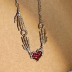 Punk Personality Dark Red Love Pendant Ghost Claw Niche Design Necklace