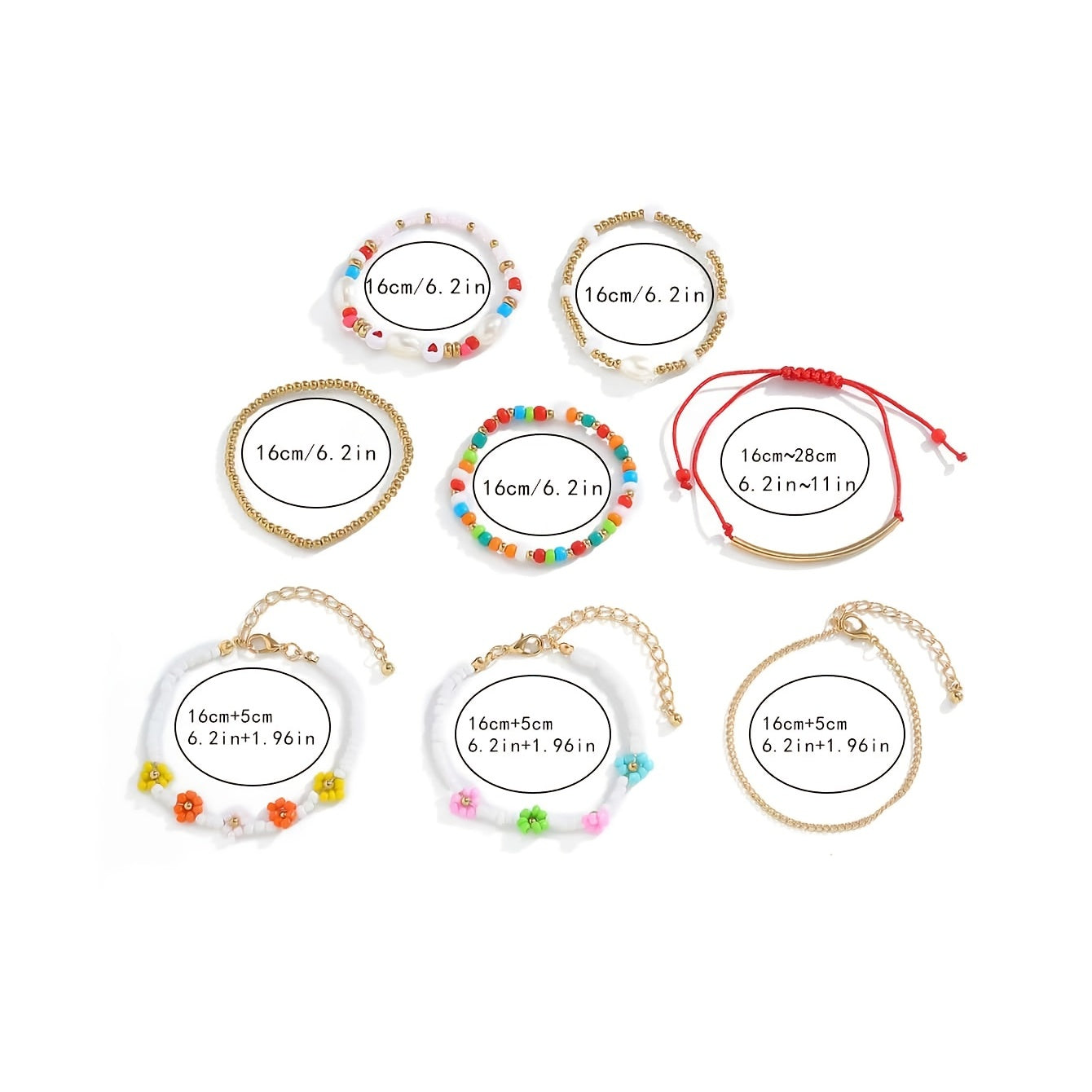 Handmade 8Pcs Colorful Beads Bracelets Set For Women Girls