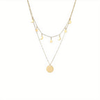 Golden Alloy Round Pendant Double Layer Star & Moon Women's Alloy Necklace