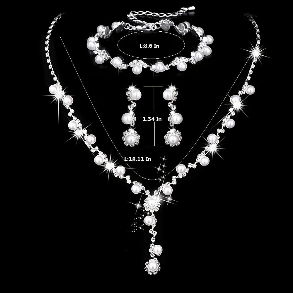 Elegant Flower-Shaped Jewelry Set with Sparkling Round Cut Zircon and Faux Pearls - Perfect for Women and Girls, Ideal for Photo Shoots
