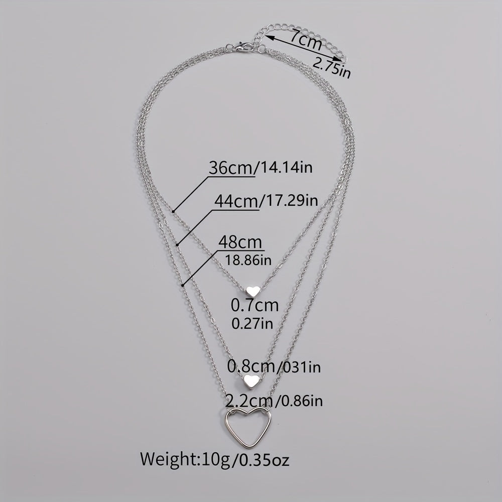 Stylish Alloy Heart Pendant Multilayer Stacking Ladies Necklace Jewelry Gift