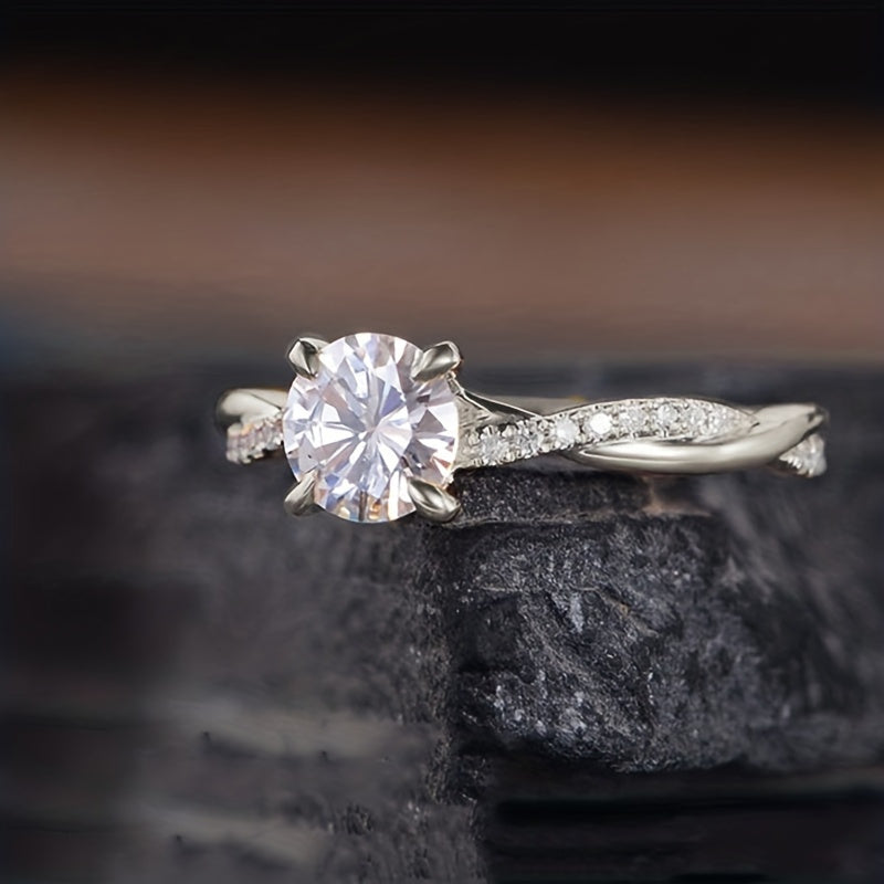 Exquisite Cubic Zirconia Solitaire Ring with Twisted Cocktail Band - Perfect Jewelry Accessory for Wedding Party