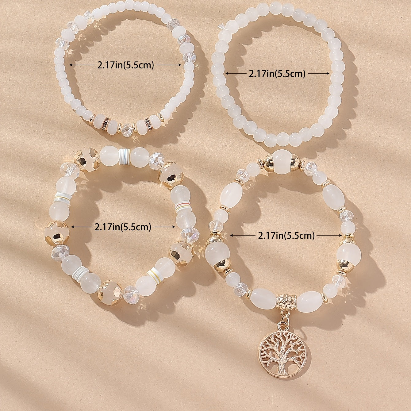 4 Pieces of Multi-Row Layered Bracelets with Tree of Life Pendant