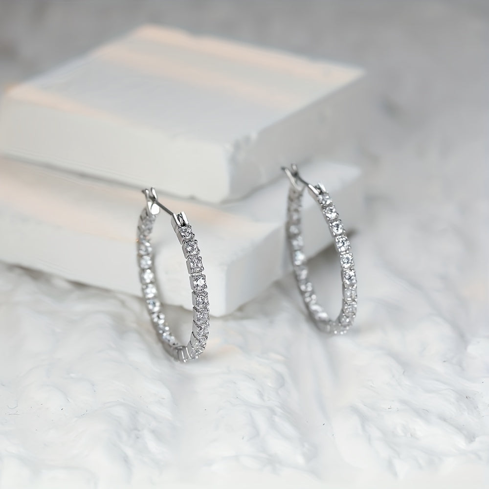 White Color Full Zircon Simple Big Circle Hoop Earrings 18K Gold Plated Accessories For Women Girls
