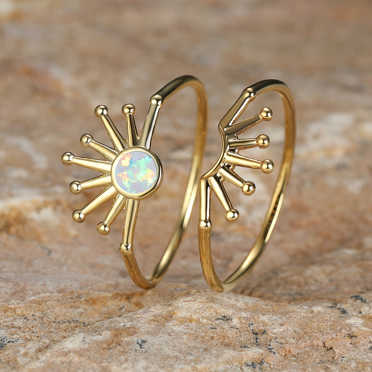 Gorgeous 18K Gold Plated Opal Sun Ring - Perfect for Weddings, Engagements & Gifts!