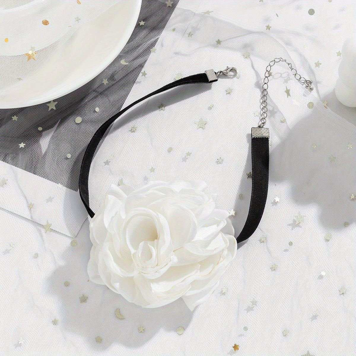 Vintage French 3D Flower Velvet Design Necklace Holiday Party Banquet Accessories For Women Vacation Favors