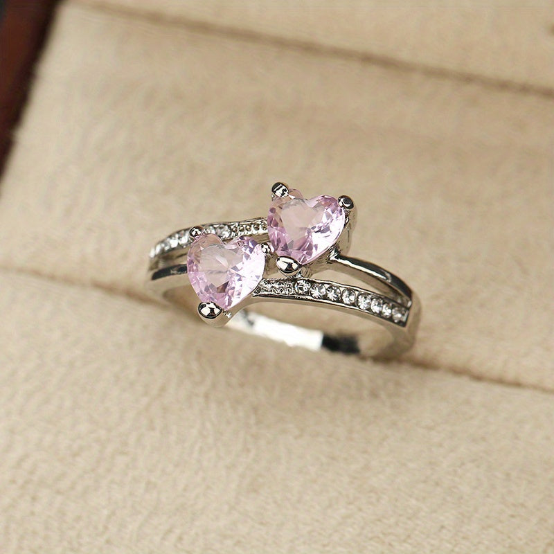 Make Her Heart Flutter with Our Elegant Double Heart Zircon Ring - Perfect for Weddings and Parties!
