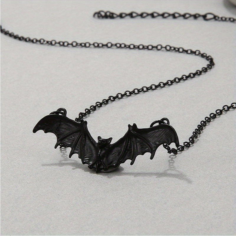 Halloween Gothic Style Black Bat Personality Hip Hop Necklace, Holiday Party Cosplay Jewelry Gift
