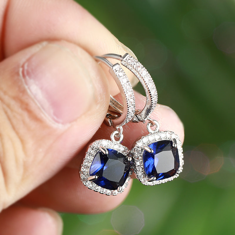 Square Shape Shiny Zircon Decor Dangle Earrings Bohemian Simple Style Copper Jewelry Trendy Female Ornaments