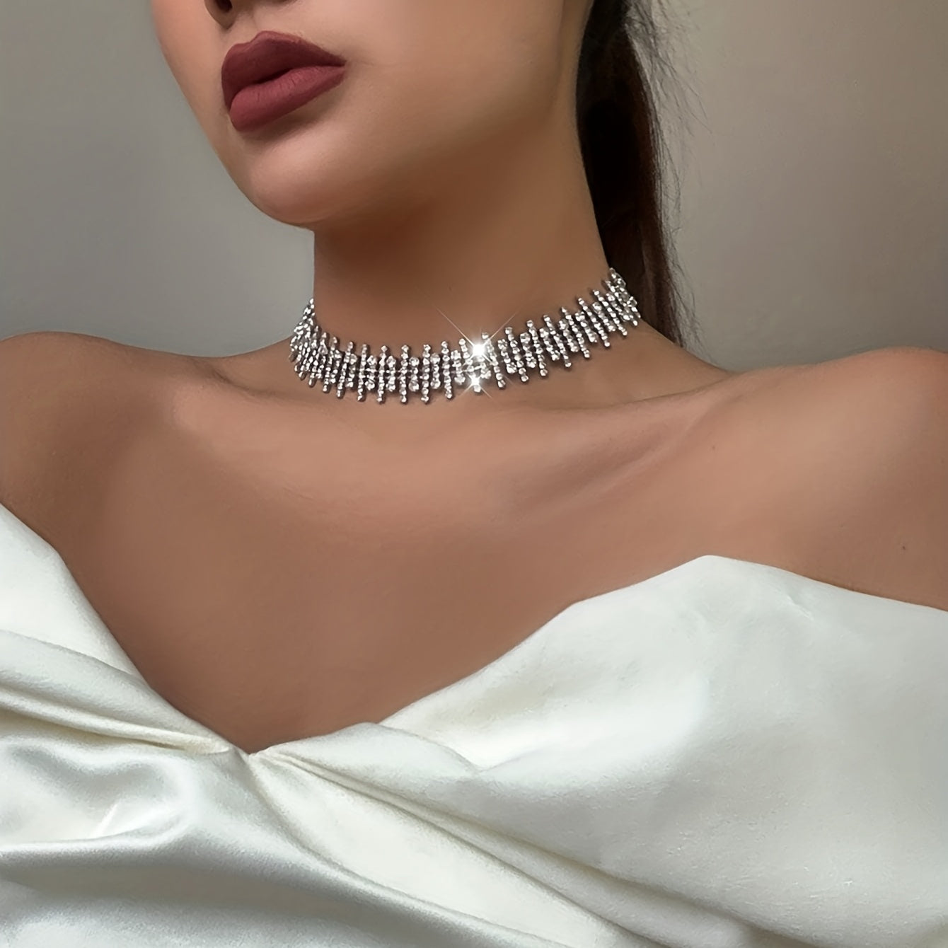 Luxury Exaggerated Glitter Crystal Blingbling Neck Chain Necklace Party Wedding Accessories