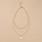 Golden Alloy Round Pendant Double Layer Star & Moon Women's Alloy Necklace