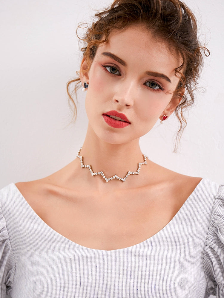 FN Short Wave Necklace Minimalist Collar Chain LOJS47