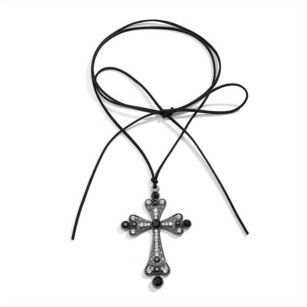 Gothic Halloween Exaggerated Large Cross Pendant Necklace, Party Holiday Neck Jewelry Gift For Girls