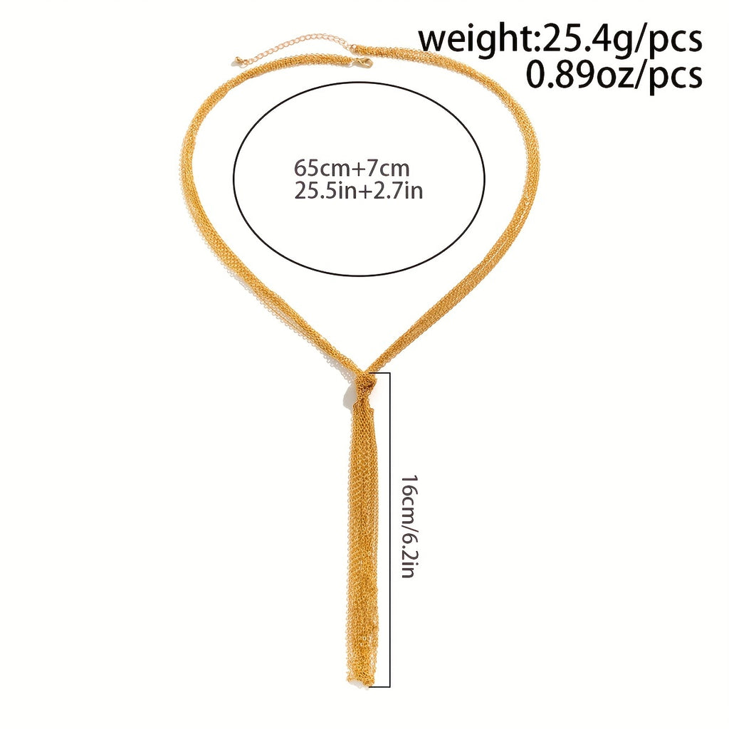 Women's Multilayer Tassel Copper Pendant Copper Y-Shaped Long Necklace