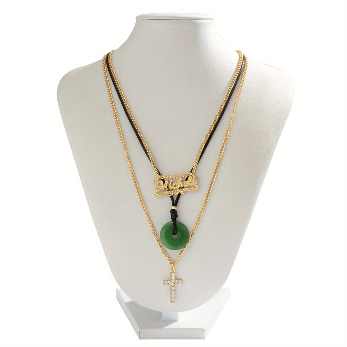 Vintage Cross Letter Multi Piece Clavicle Pendant Necklace Inlaid Rhinestones